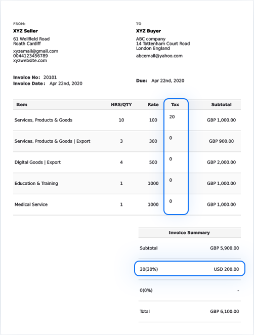 UK VAT Tax Invoice Template Example