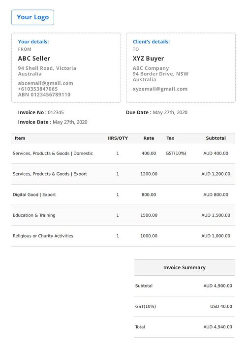 Tax Invoice Template đ Free Invoice Generator