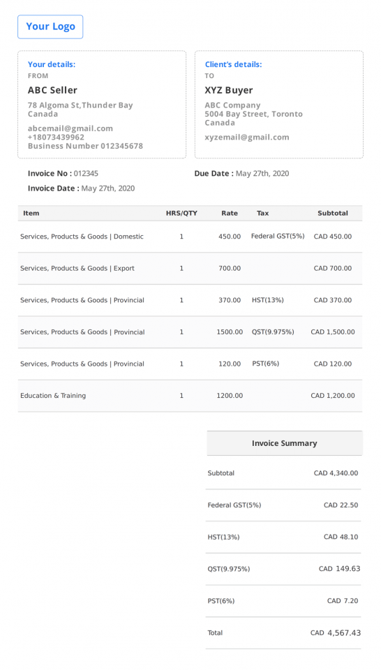 Canada Invoice Template