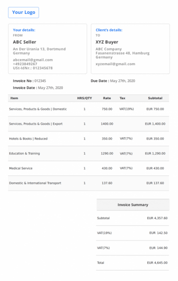 Germany Invoice Template | 📃 Free Invoice Generator