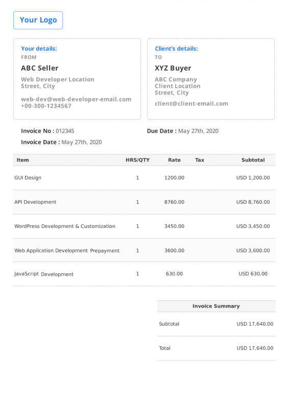 Get Invoice Template Html Free Images