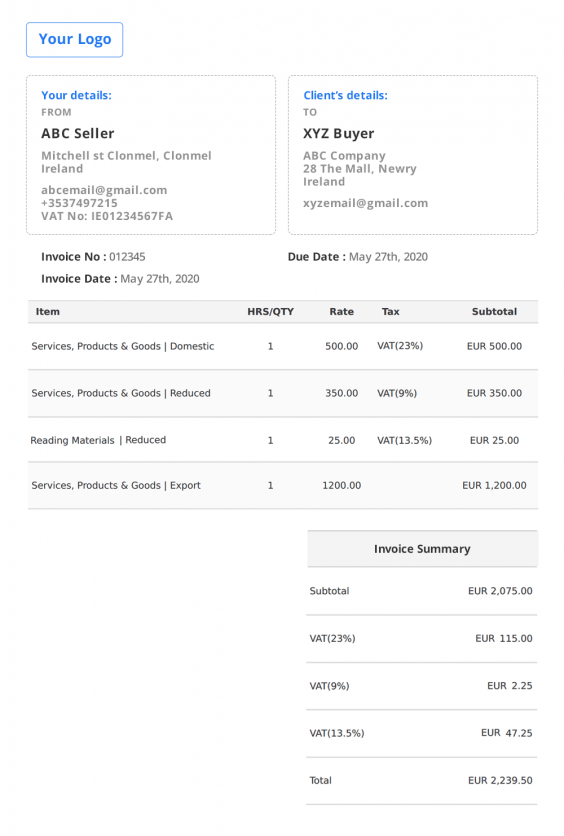 Ireland Invoice Template