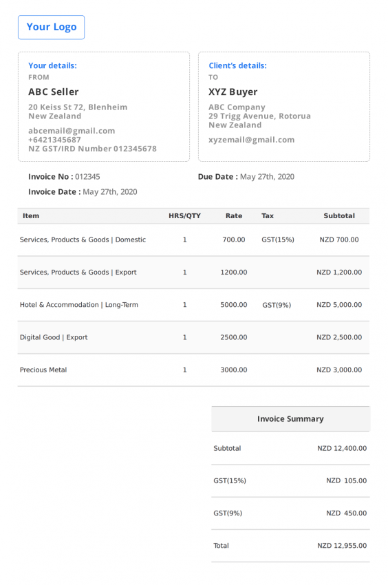 New Zealand Invoice Template