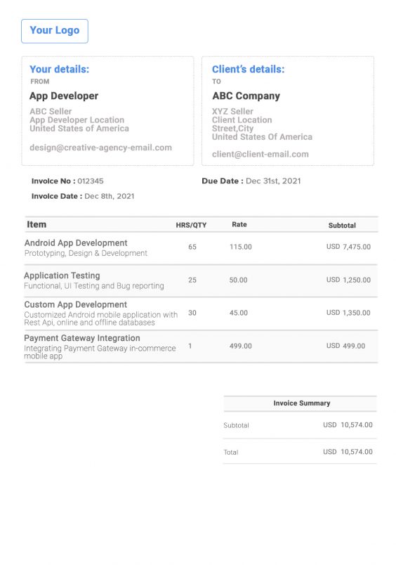 App Developer Invoice