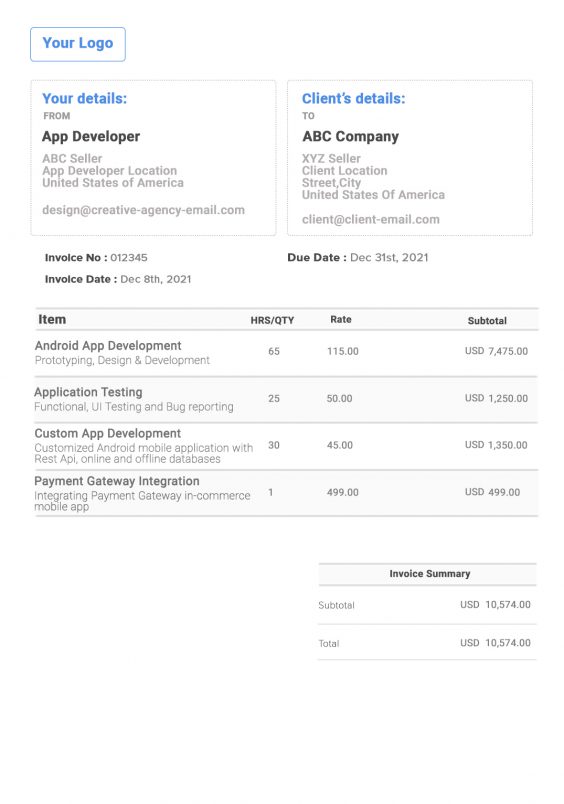 invoice simple appfor andraoid