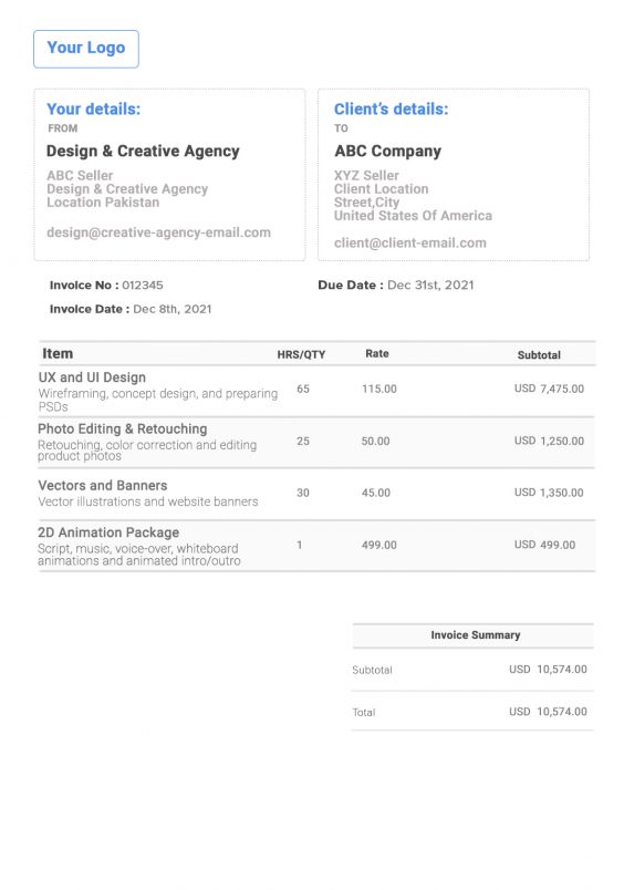 Design and Creative Agency Invoice