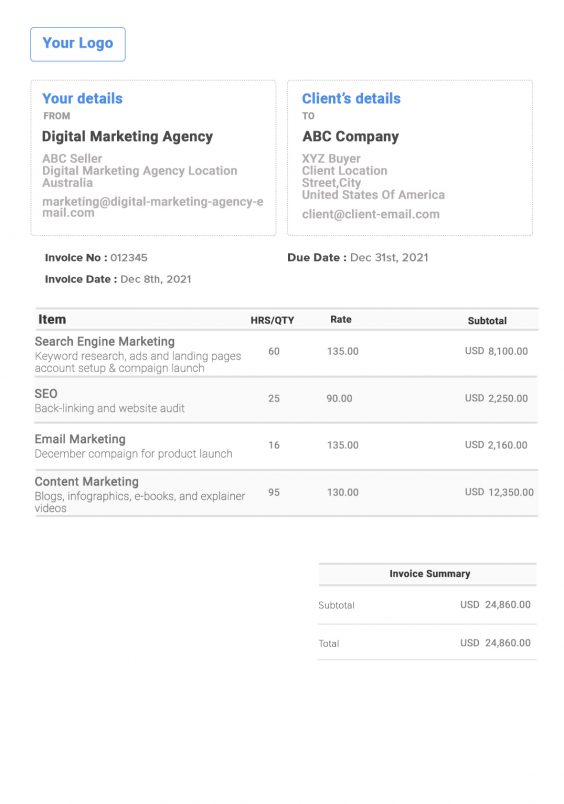 Digital Marketing Invoice