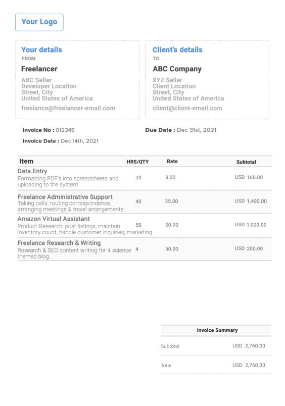 simple freelance invoice template