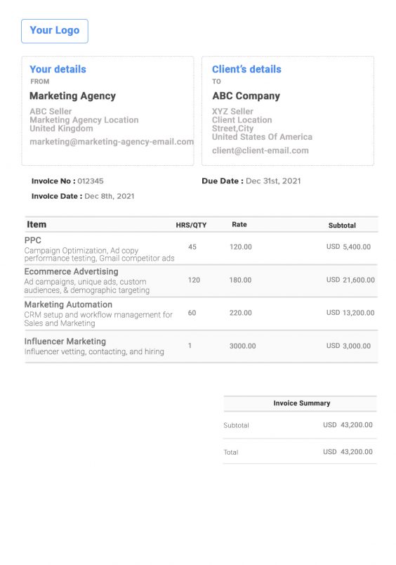 Marketing Invoice Template