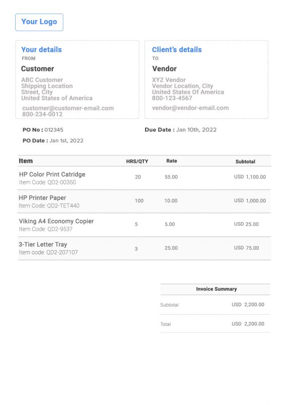 Purchase Order Invoice