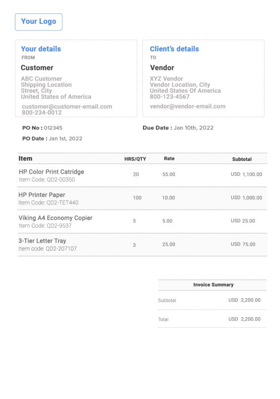 Invoice For Purchase Order - Invoice