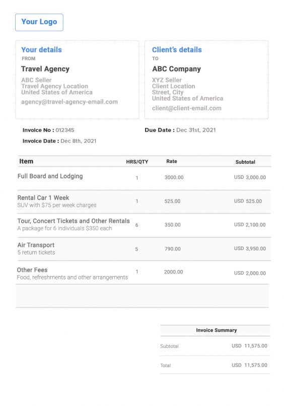 Travel Agency Invoice