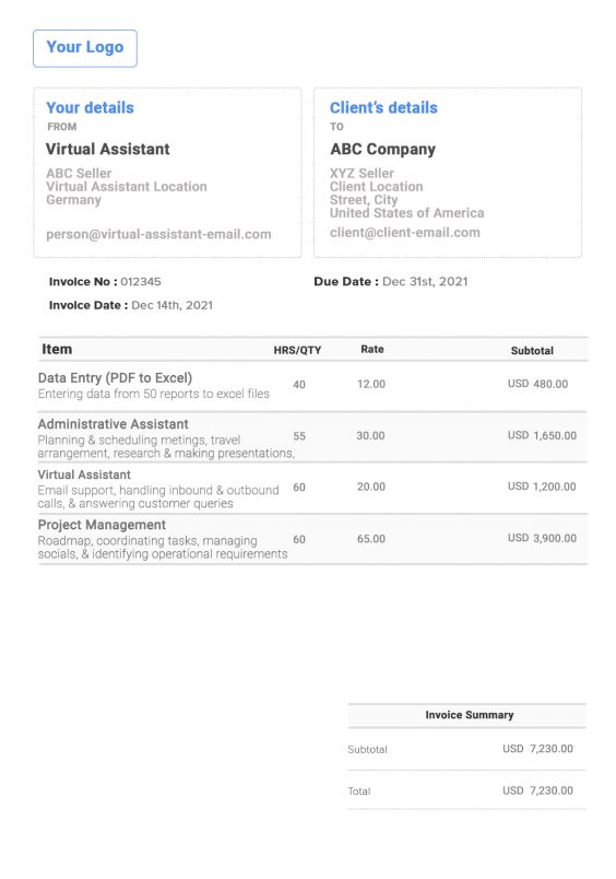 Virtual Assistant Invoice