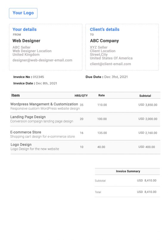 Web Designer Invoice