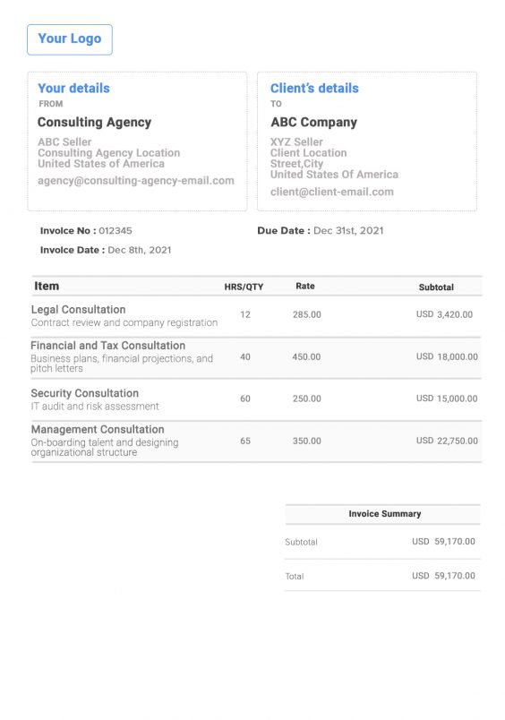 consulting sample invoice