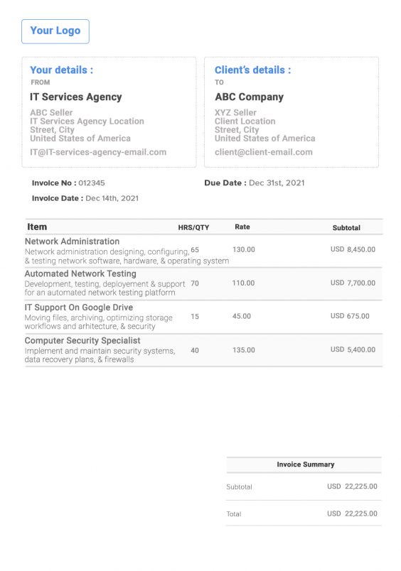 IT Services Invoice Template 📃 Free Invoice Generator