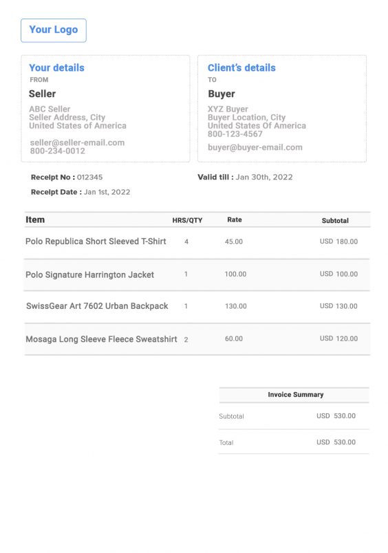 receipt template free invoice generator