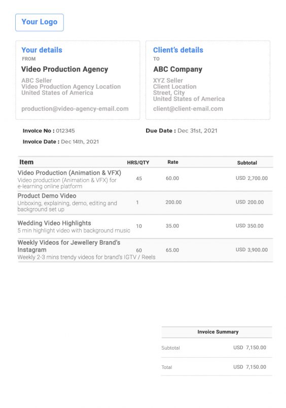 Video Production Invoice