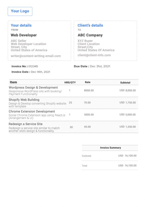 web invoice definition